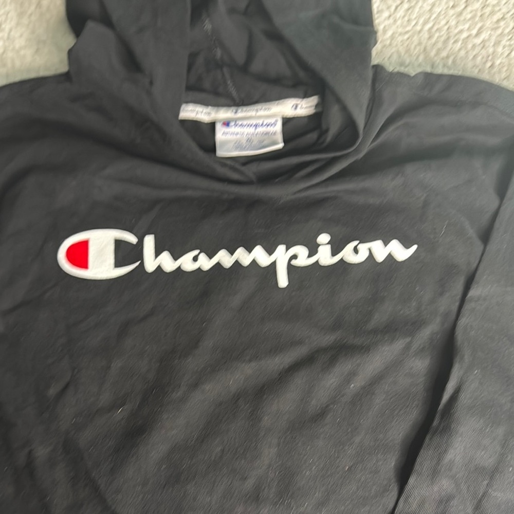 Champion Black Long Sleeve Light Weight Tee With Hood Athleticwear - Picture 4 of 5